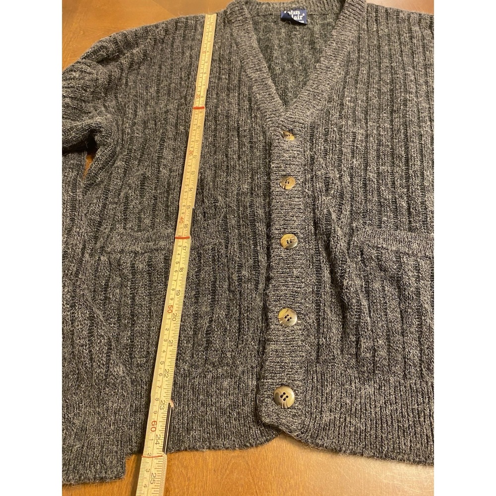 Vtg John Blair Cardigan Ribbed ButtonUp Large Charcoal Grey Grandpacore Academia - Picture 3 of 7